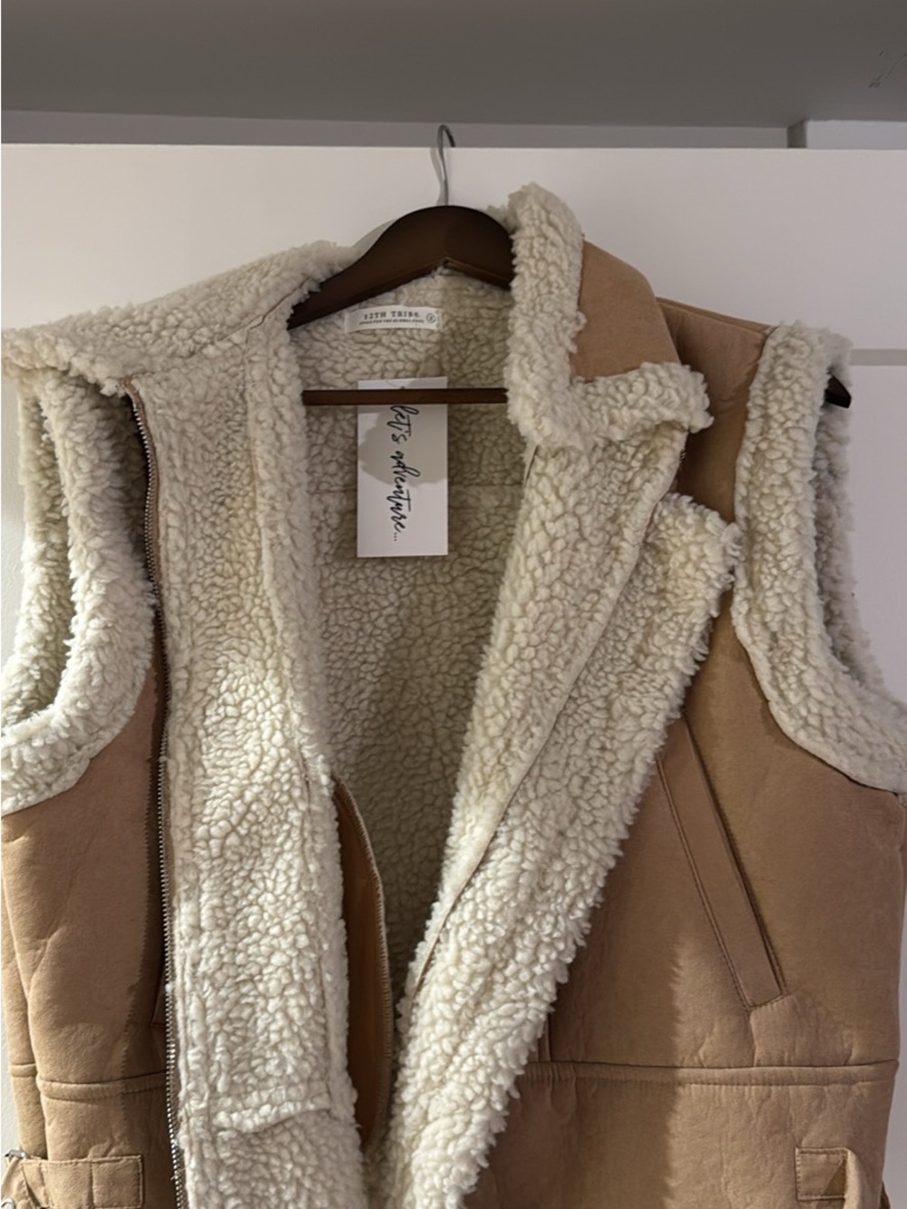 12th Tribe Tan Vest with Cream Sherpa Lining